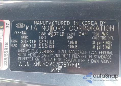 2015 Kia Sportage Ex from USA, damaged, VIN KNDPC3AC7F7697845